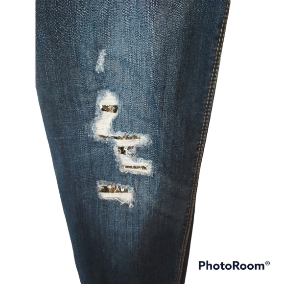 THE SKINNY distressed sequin sparkle patch denim bedazzled jeans sz 4 30… - Picture 2 of 4